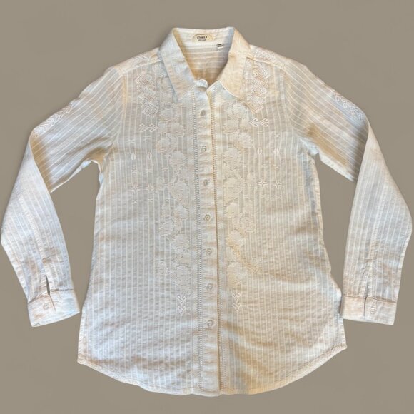 Dylan White Embroidered Button Down Shirt XS - Picture 3 of 16